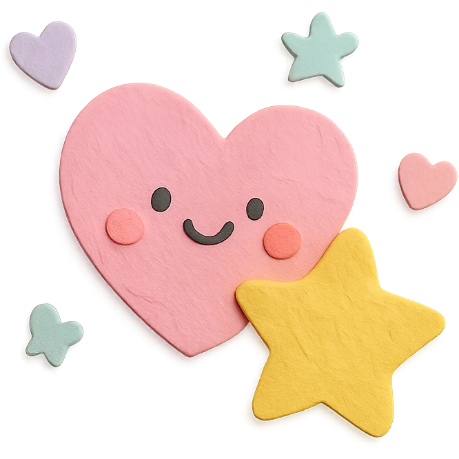 soft pastel kawaii mini heart and star scatter icons together emoji