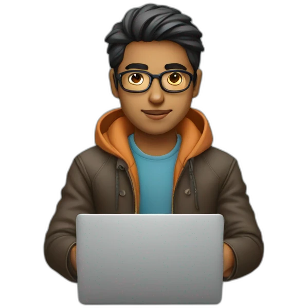 young indian cool designer working on laptop emoji
