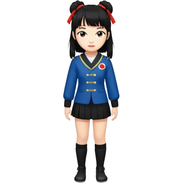 girl named Kally in a Japanese uniform with Black leg warmers and Black arm warmers with black hair with messy bangs emoji