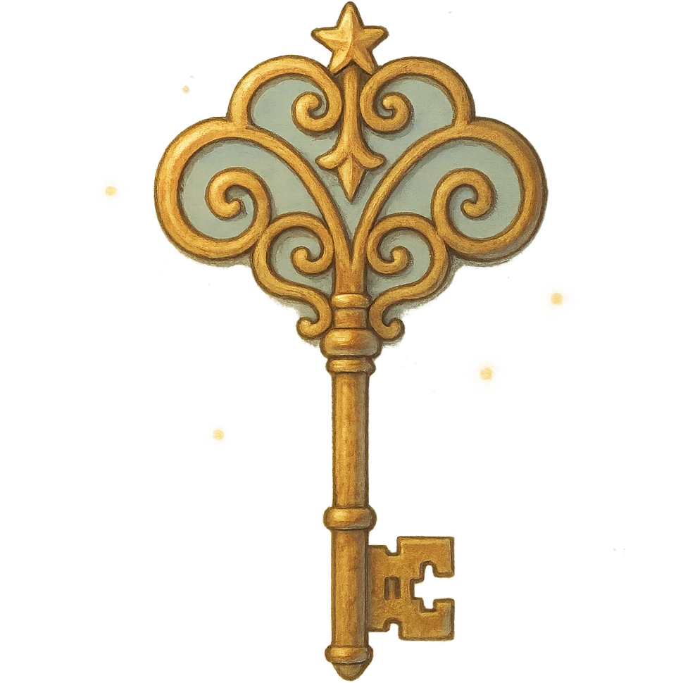 magical key with ornate details, dreamy lighting, soft painterly textures, whimsical and enchanting emoji