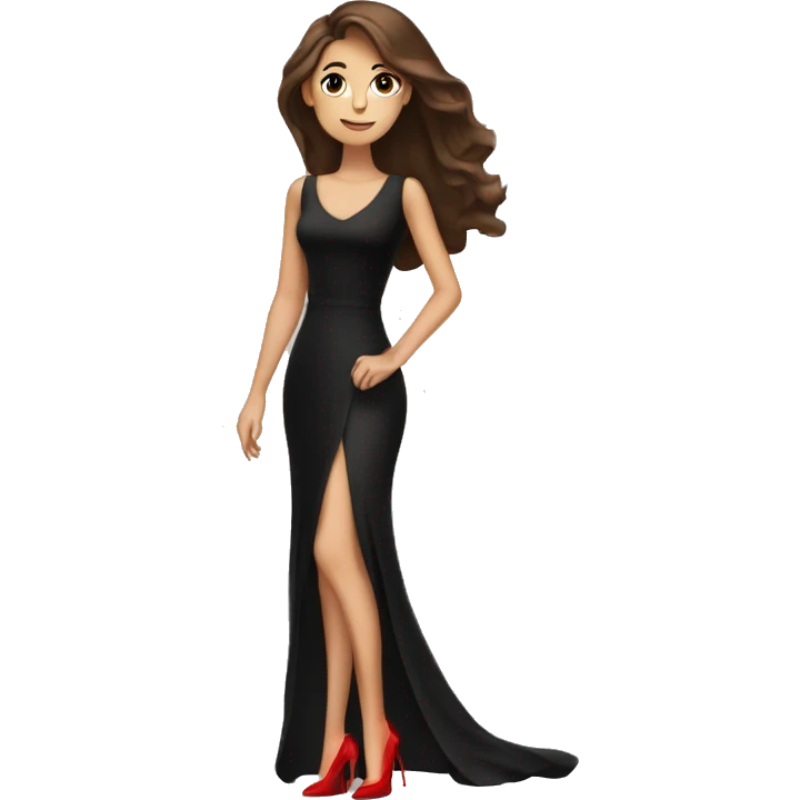 A tall brown hair girl with long black dress and red heels emoji