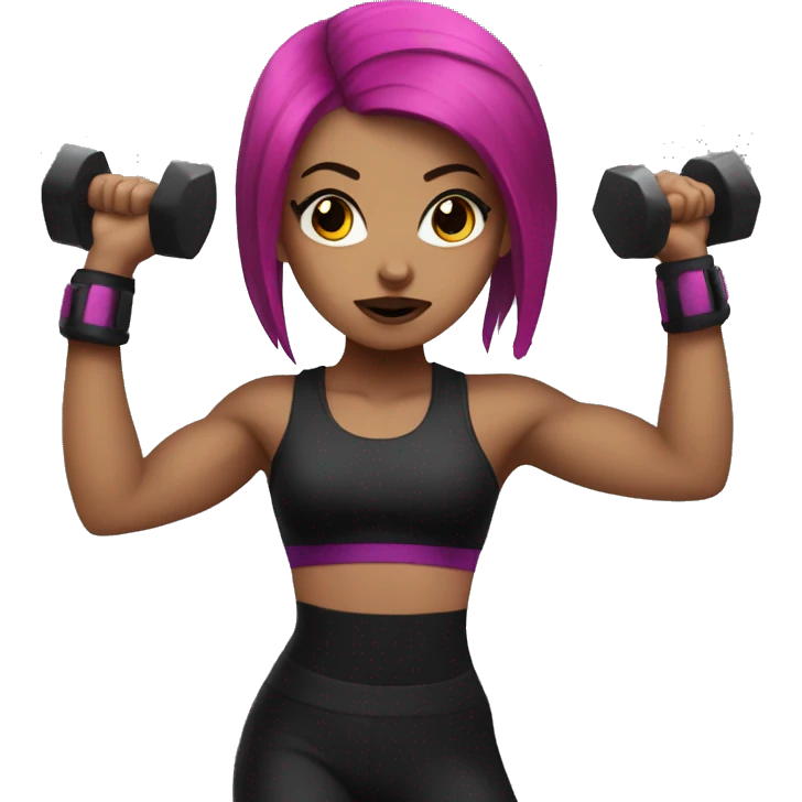Goth girl with magenta hair working out emoji