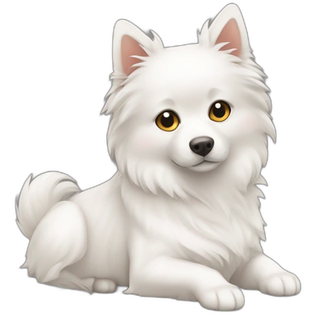 Hund japanspitz weiß mit katze daneben liegen emoji