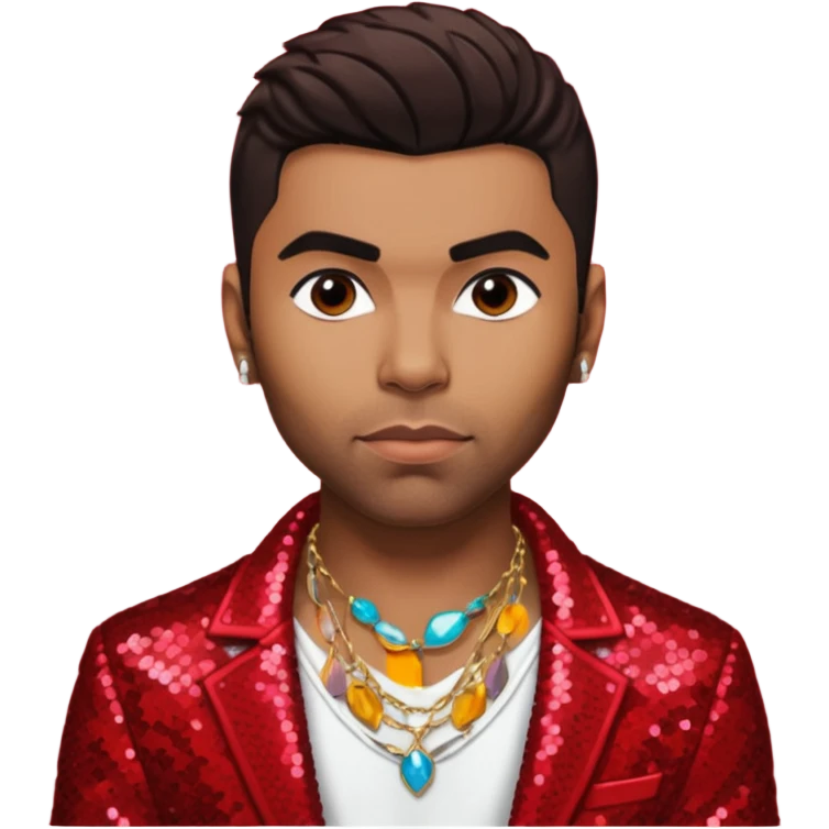 Ginuwine dark brown hair, red sequin jacket, shirtless with necklace emoji