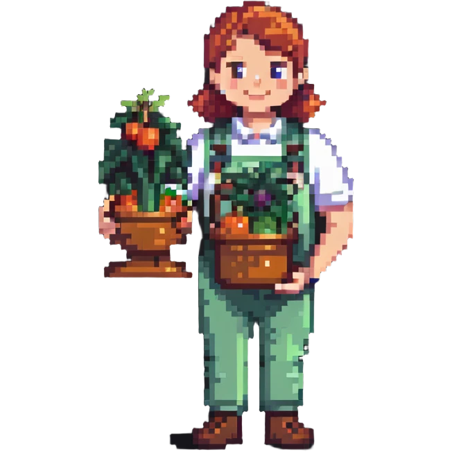 Happy gardener with trophy and prize vegetables emoji