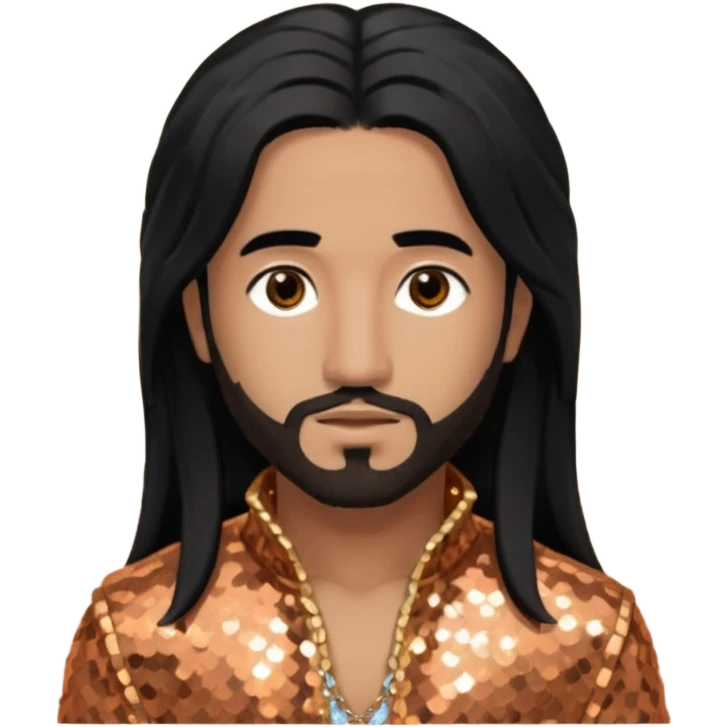 Omarion with long black hair, copper sequin outfit emoji