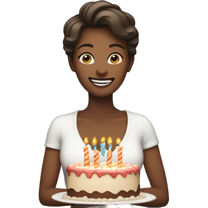 Woman holding birthday cake emoji