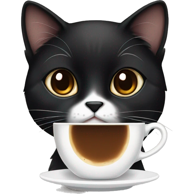 mostly black calico cat with coffee emoji