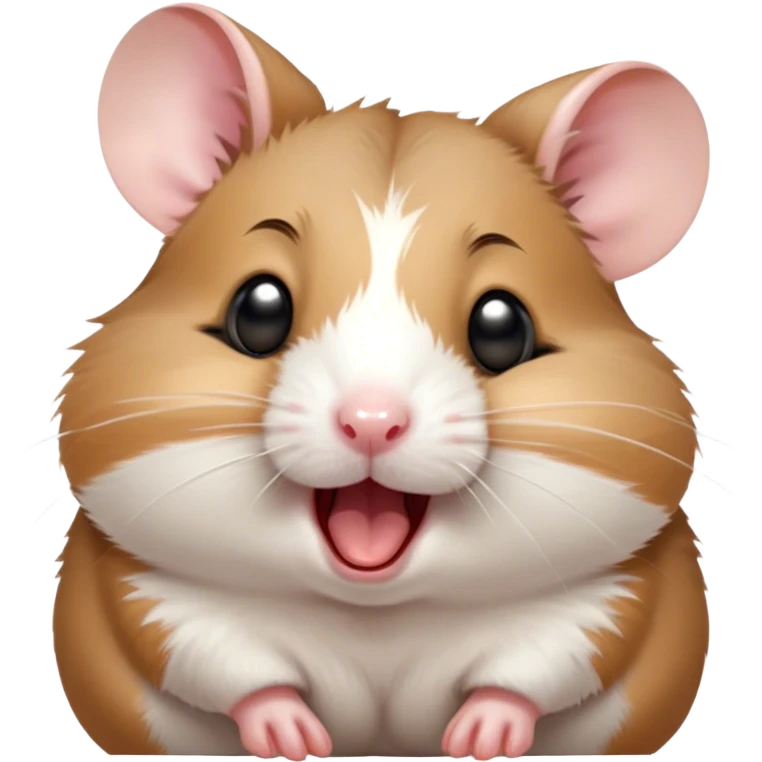 Cinematic Cute Yawning Brown and White Banded Hamster Portrait Emoji, Head tilted slightly with a dramatic, wide-open yawn, revealing a soft, banded fur of brown and white with tiny droopy ears, round dark eyes barely open in drowsy contentment, Simplified yet irresistibly adorable features, highly detailed, glowing with a soft, cozy glow, high shine, relaxed yet expressive, stylized with a touch of whimsy, bright and endearing, soft glowing outline, capturing the essence of a sleepy yet affectionate hamster, so drowsy it feels like it could stretch out of the screen and curl up for a nap! emoji