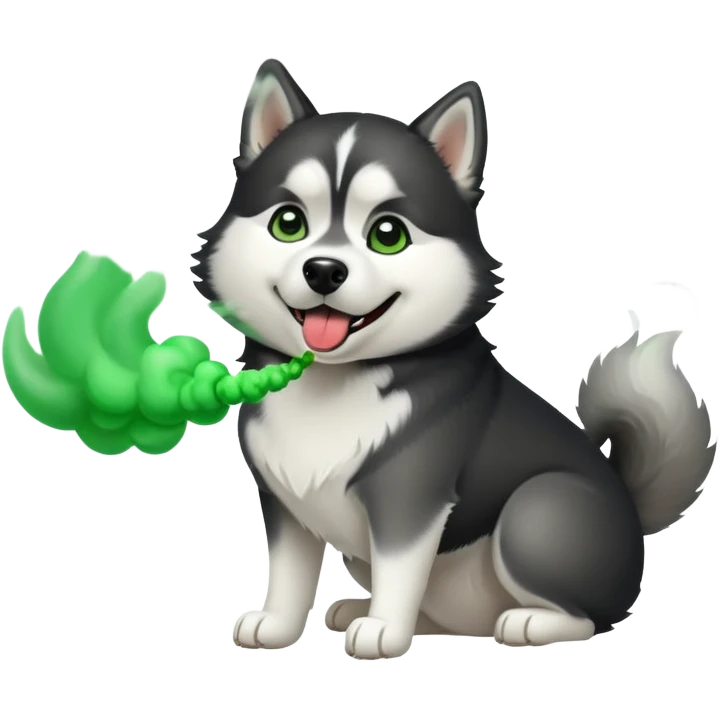Black and white Husky dog farting green smoke emoji