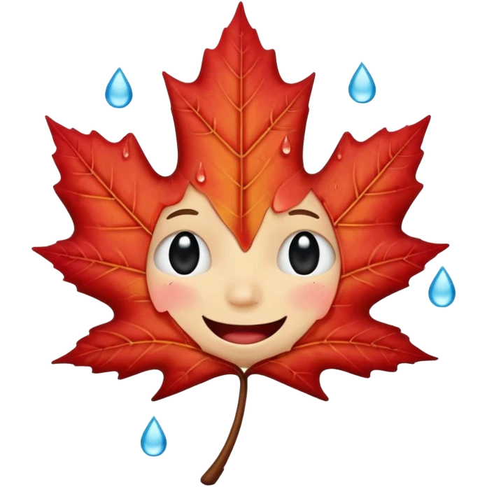 laughing maple leaf with tears coming out of eyes, expressive, emoji style emoji