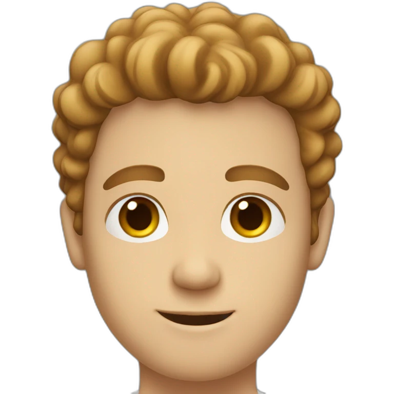 white guy with brown curly middle parting hair emoji