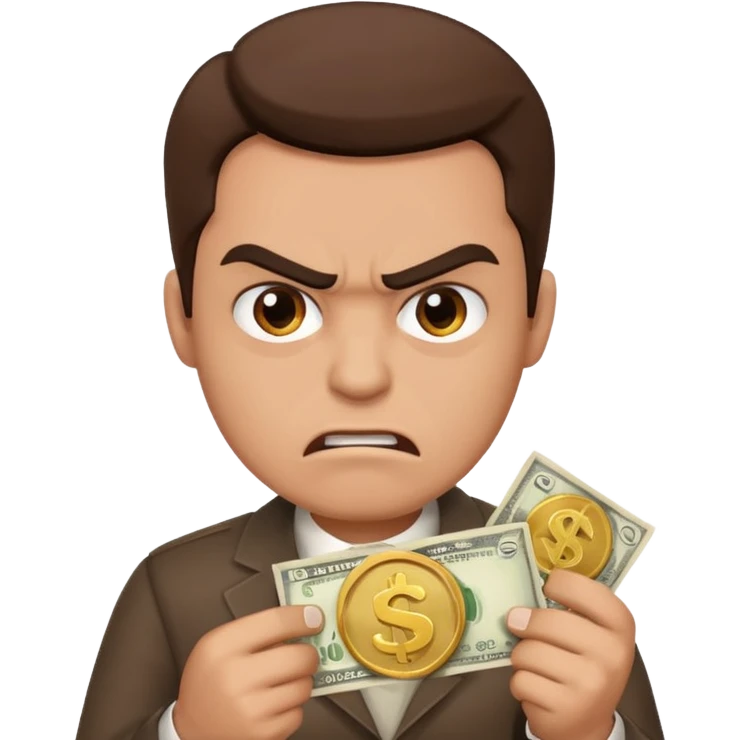 a man with money in hand and little angry face emoji