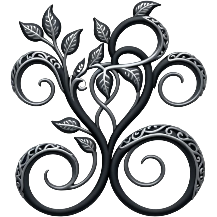 Black and silver filigree vine design, 3D, extremely detailed design emoji