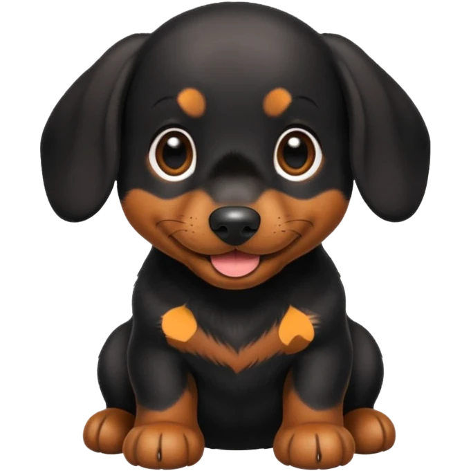 Black miniature Daschund puppy looking happy emoji
