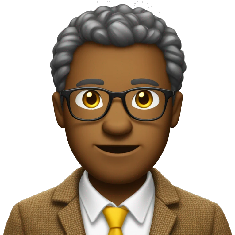 Brown bear university professor wearing tweed suit and clear yellow plastic thick-rimmed glasses emoji