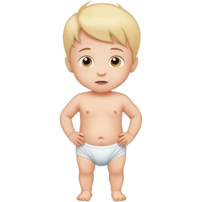2-year-old boy standing in a diaper, classic emoji look emoji