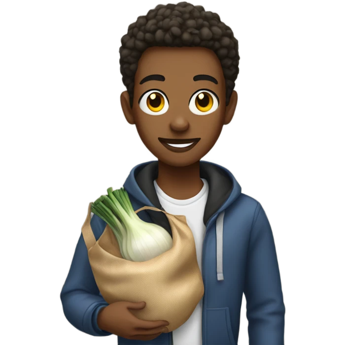 Might skin teenager with a bag of onions emoji