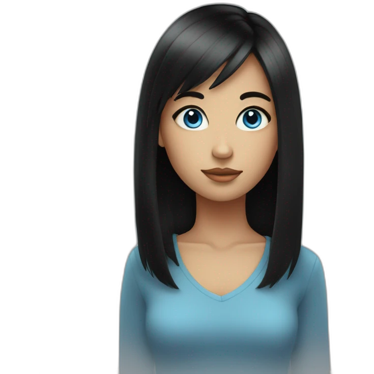 girl with black hair, thick bangs, blue eyes emoji