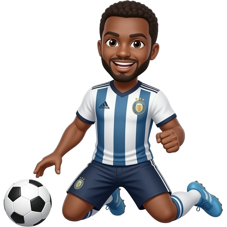 soccer knee slide celebration. both knees on the ground, make him dark skinned, no ball emoji