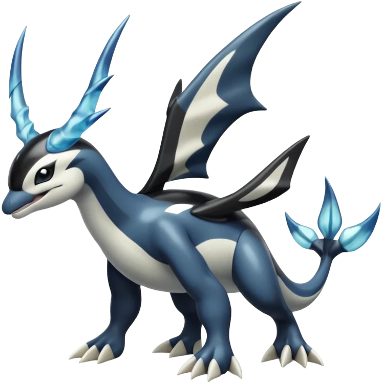 Black and white smooth glossy soft hot handsome tough badass cool Meloetta-Dialga-Orca-Giratina-Pokémon-Fakémon-fusion-hybrid-creature (full body), 4-legged,  emoji