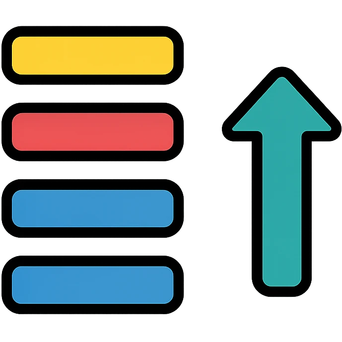 vertical text list with an upward arrow showing reversed order emoji