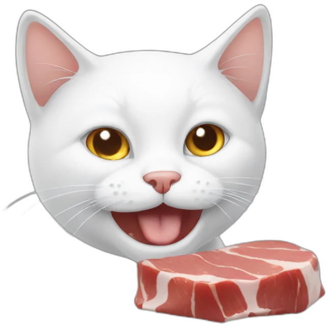 white cat eating meat emoji