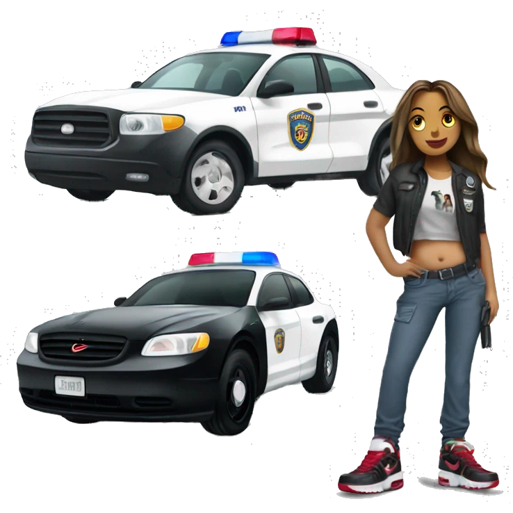 hooligan girl next to police car with nike air max tn shoes emoji