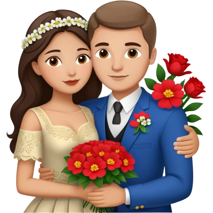 Couple hugging in Montenegro russian man and elegant  Latina girl flowers  emoji
