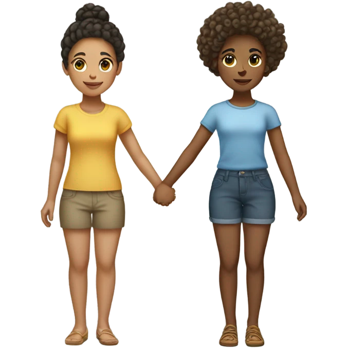 Full body, Two girls holding hands light skin  one  with a curly bun and one  with curly hair emoji