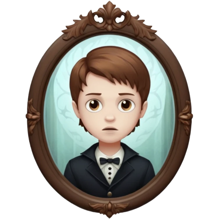 Spooky killer on fancy mirror behind boy emoji