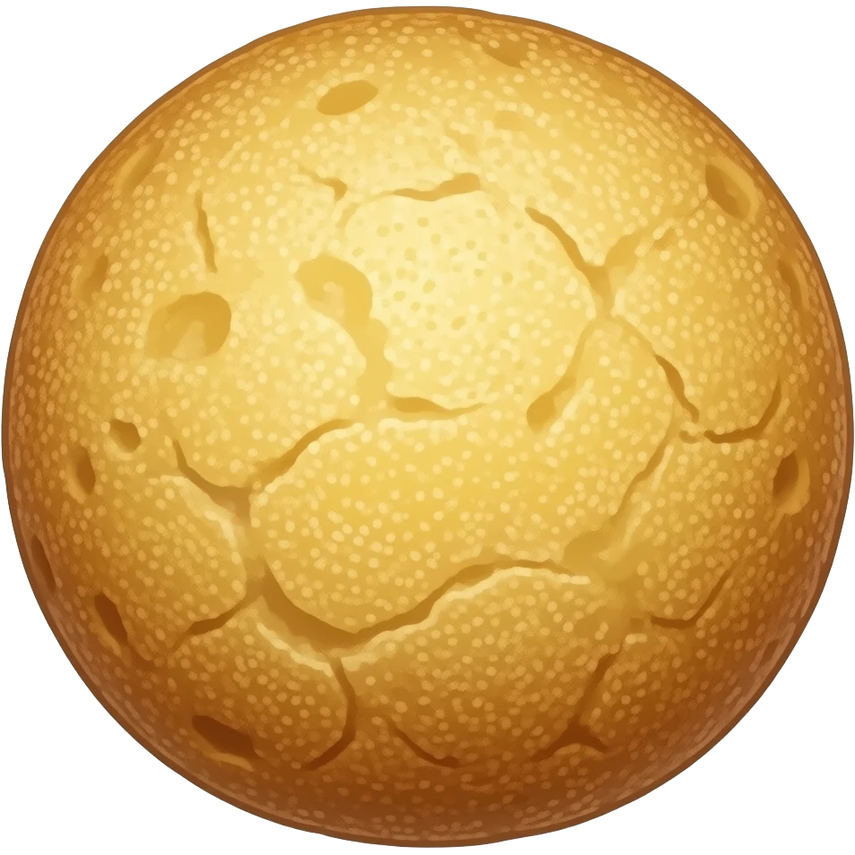 Emoji-style illustration, small irregular golden-brown cheese bread ball, slightly uneven rounded shape, rustic surface with small cracks and toasted cheese spots, not perfectly round, handmade appearance, smooth cartoon style, bold outline, transparent background. emoji