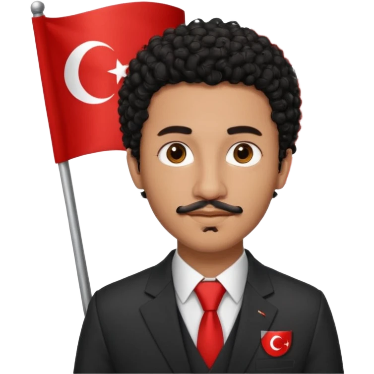 Am I black?Am I black?black curly hair brown eyes 20 years old thin mustache goatee suit with small turkish flag detail on top  emoji