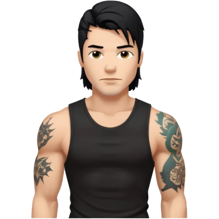 a guy with mullet and tattoos. Black hair.lean but Muscled. wearing a black sleeveless tee emoji