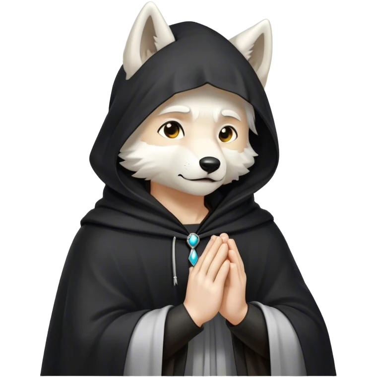 white wolf praying with black hooded cloak emoji
