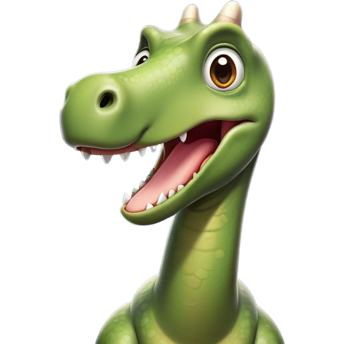 Cinematic Comical Brontosaurus Portrait Emoji, Head tilted dramatically with an exaggeratedly shocked expression, featuring a towering, robust body with a long, graceful neck and wide, comically expressive eyes full of playful disbelief, Simplified yet hilariously expressive features, highly detailed, glowing with a slightly sassy ancient glow, high shine, dramatic yet playful, stylized with an air of cheeky dinosaur mischief, soft glowing outline, capturing the essence of a meme-worthy Brontosaurus that looks ready to lumber its way into viral fame! emoji
