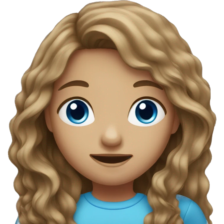 with wavy brown long hair girl, with blue eyes  emoji