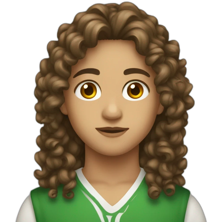 Algerian with long curly brown hair and mini ton emoji