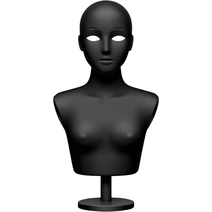 Minimalistic flat vector icon, iOS style, thin black contour on white background. Matte black mannequin in front of in 3D monochrome style. emoji