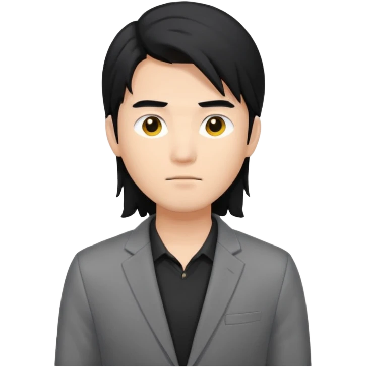asian young man with long black hair on the forehead in grey blazer and black t-shirt  emoji