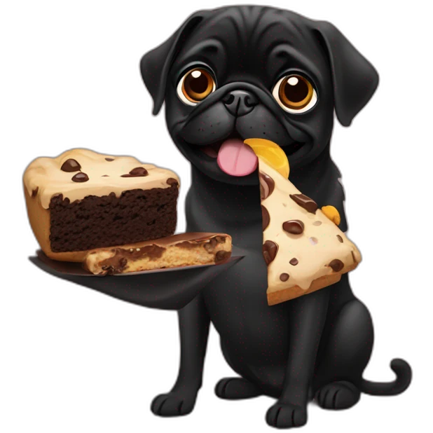 Black pug eating brownies emoji