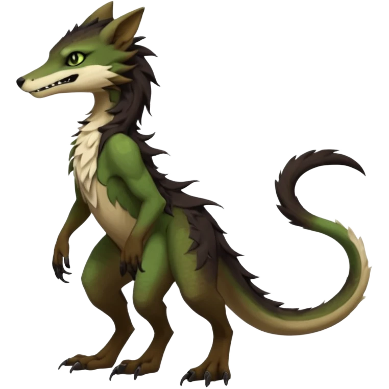 Brown and beige badass elegant wild beautiful natural cute badass epic exotic anthro modern furry 2-legged sergal-vernid-creature, full body, dark-brown-black-gradient pretty hair, with a long tufted tail, green eyes, aesthetic, art by LiLaiRa, art by art by Falvie emoji