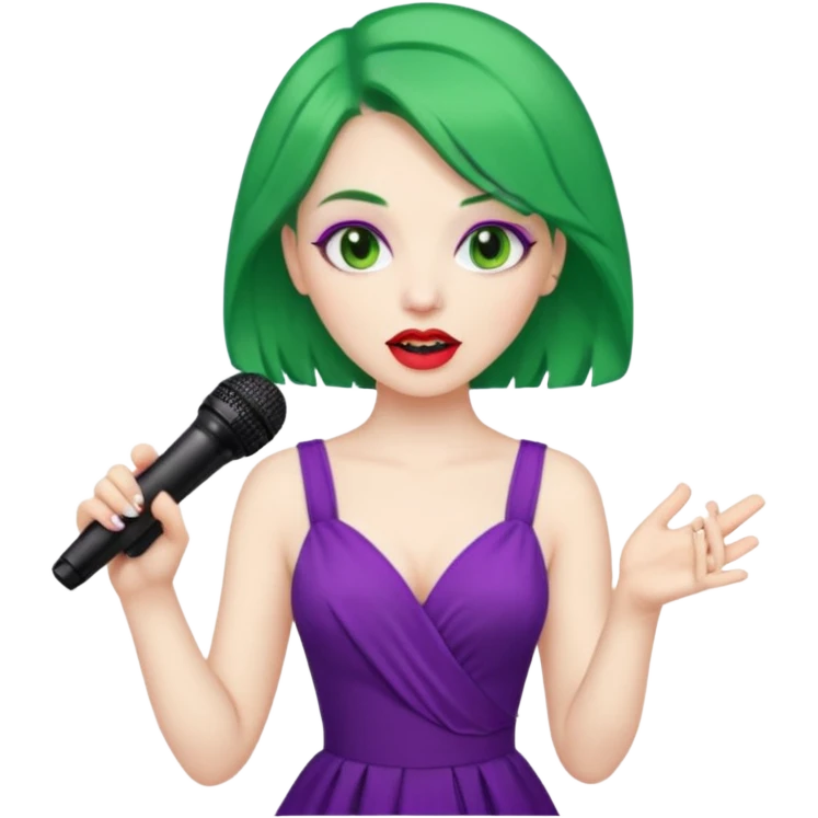 female joker with dress, microphone, singing emoji