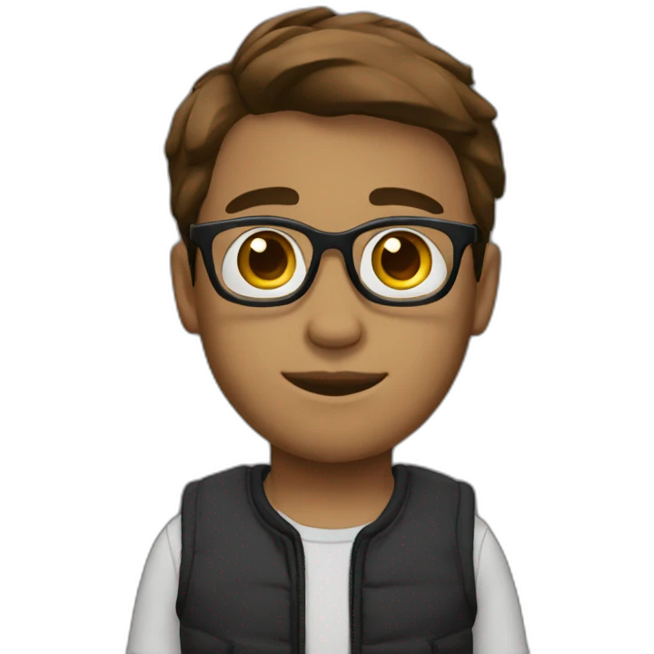 boy,smooth mid long brown hait,glasses round,cargo black pants  emoji