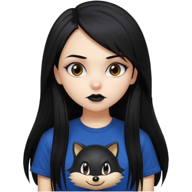 make a goth attractive girl with straight long black hair, side bangs, with brown eyes and wearing sonic clothes  emoji