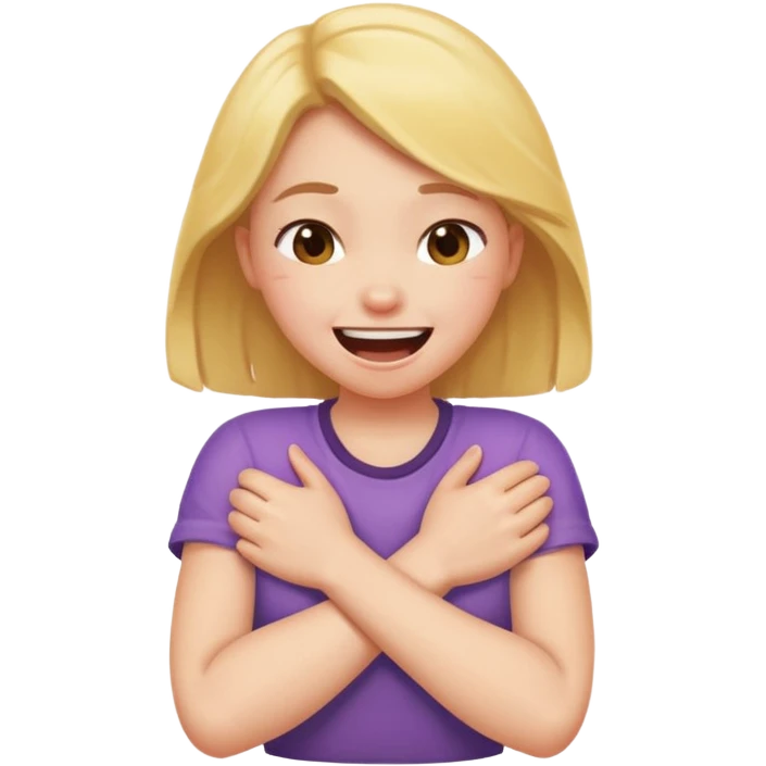 Girl arms crossed choking herself laughing emoji