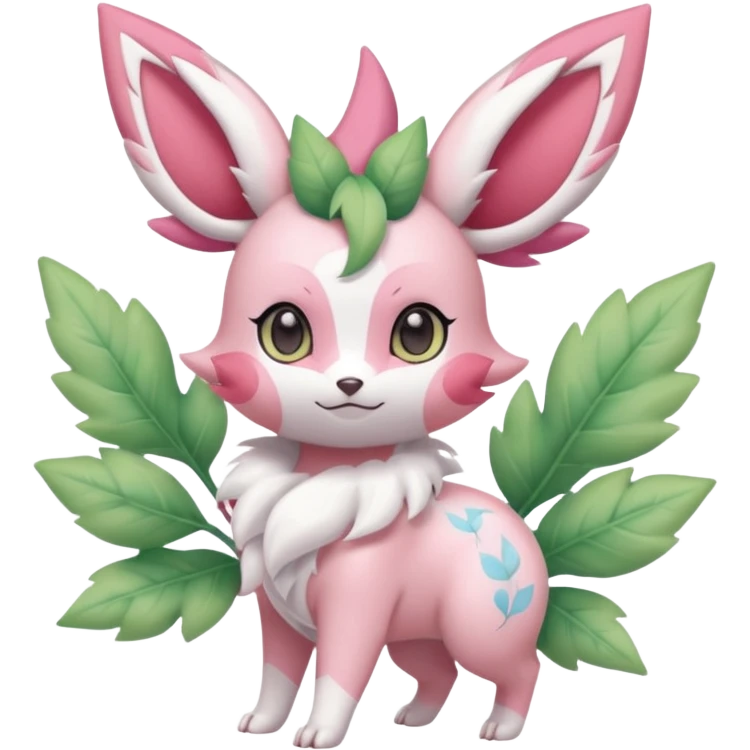 Rosy floral romantic cute kawaii Ivy-Shaymin-Sylveon-Leafeon-Pokémon-Digimon-Fakémon-hybrid-fusion-creature emoji