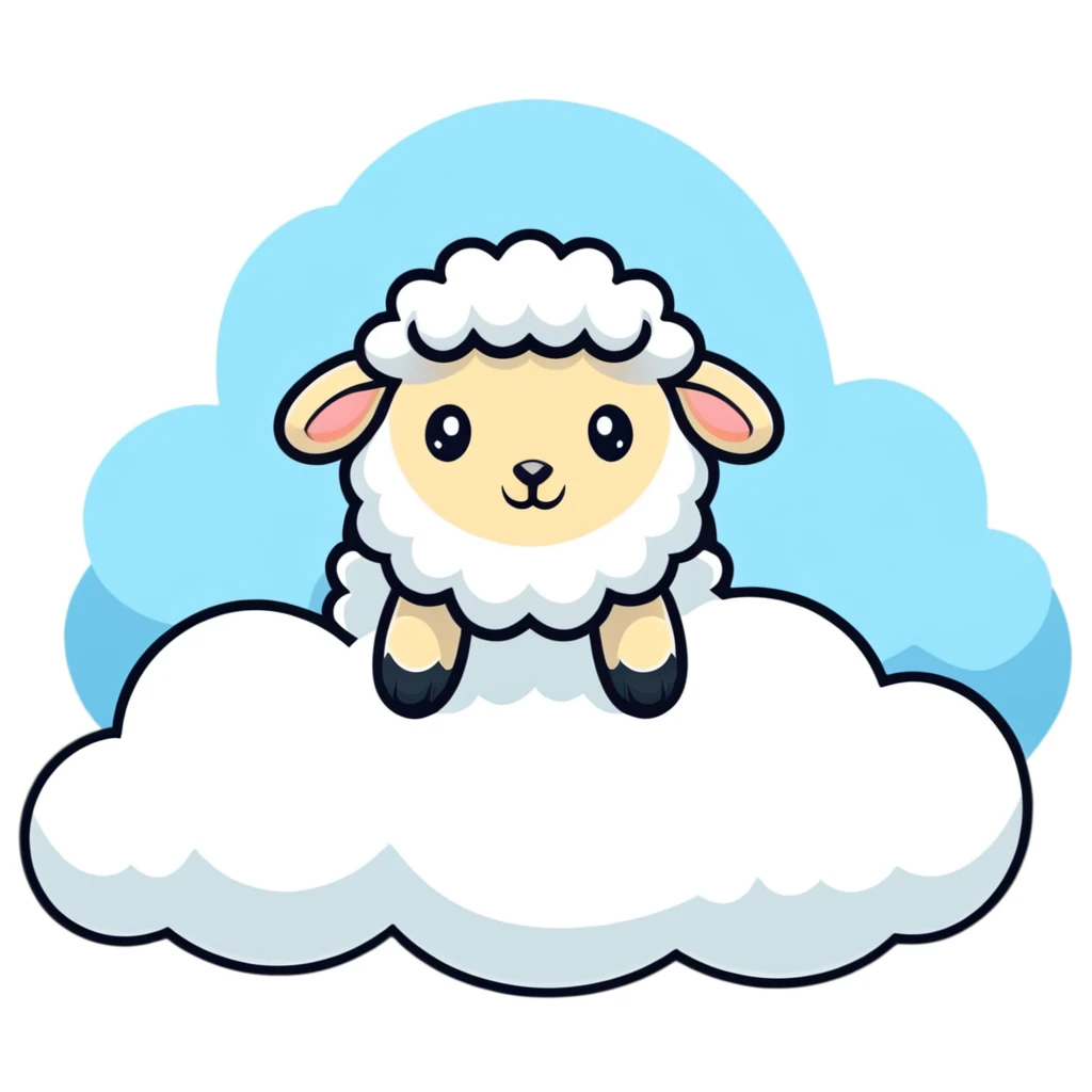 A fluffy sheep resting on a puffy white cloud in the sky emoji