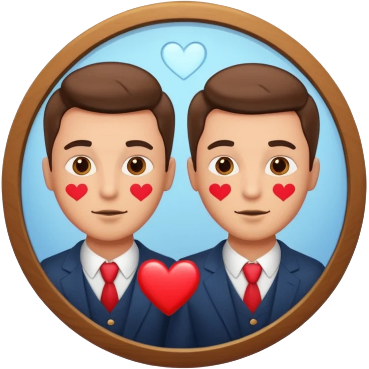 Narcissist fully dressed man with hearts instead of eyes looking in a mirror and admiring his reflection  emoji