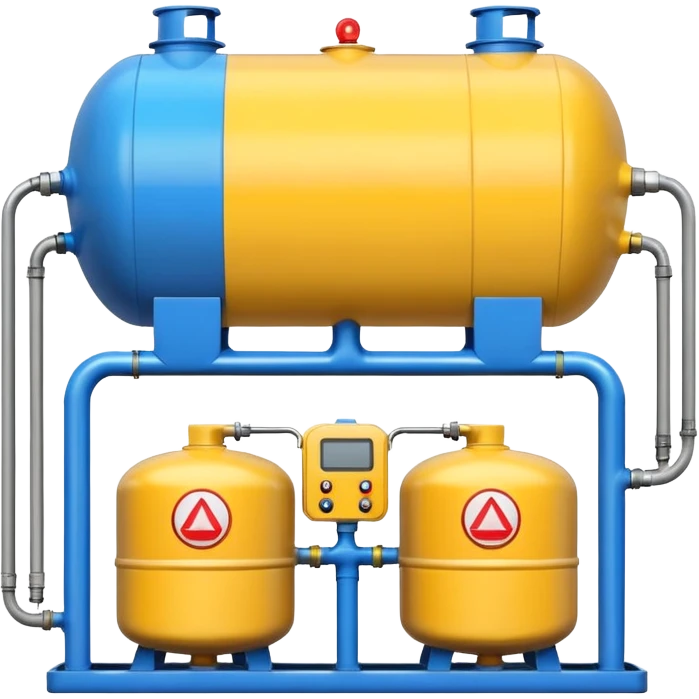 gas distribution station emoji style with a large central gas tank and two smaller tanks emoji
